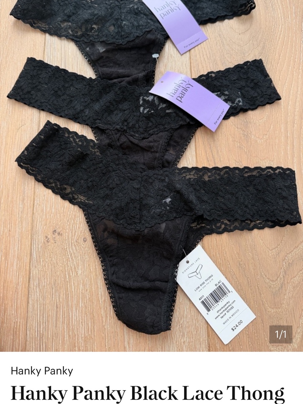 Hanky Panky Black Lace Low-Rise Thong